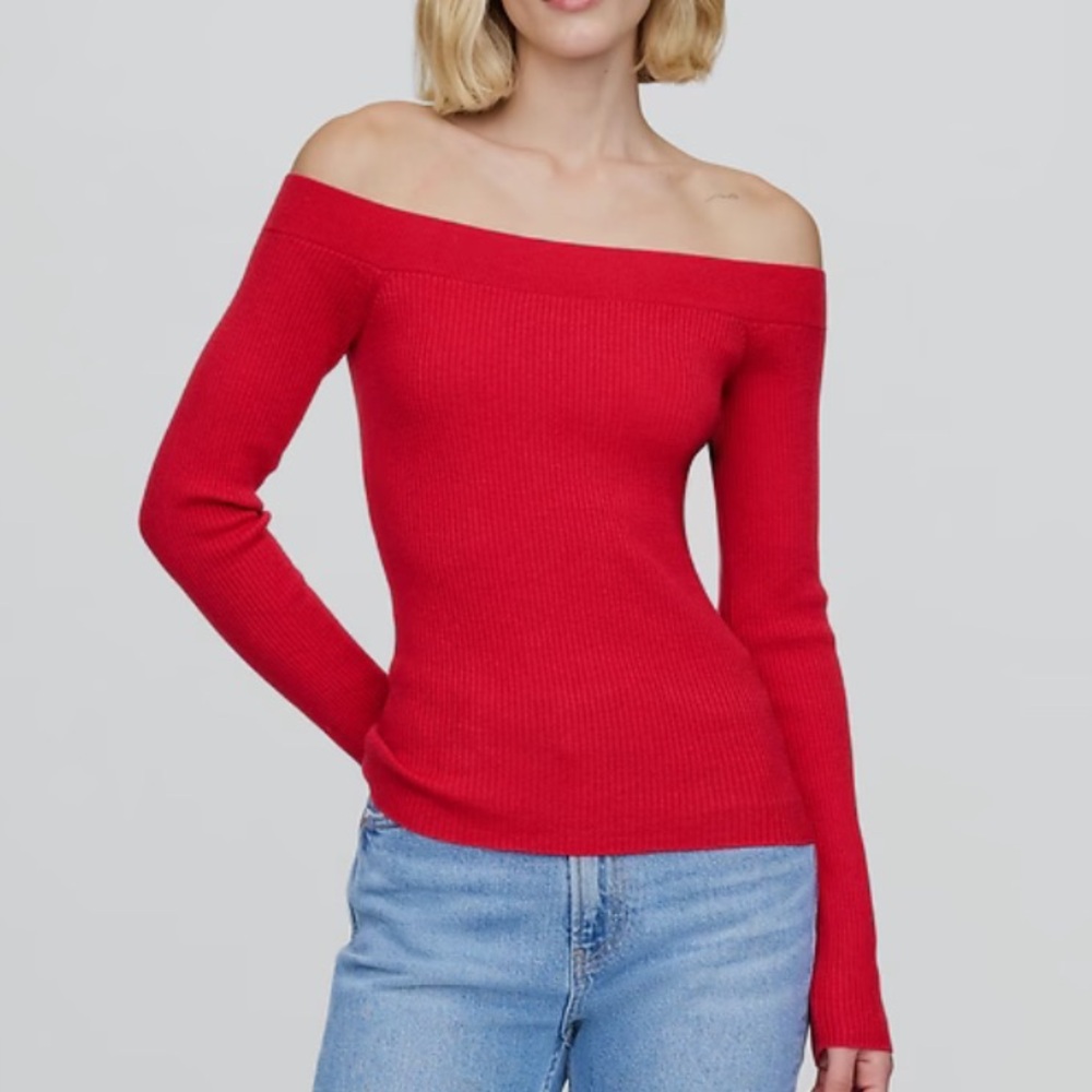 GAP Vibrant Red Ribbed Knit Off the Shoulder Sweater Top